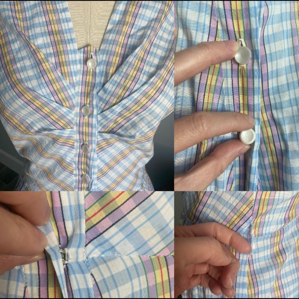 SOLD💕1940s vtg rainbow cotton plaid/stripe dress - Picture 7 of 8